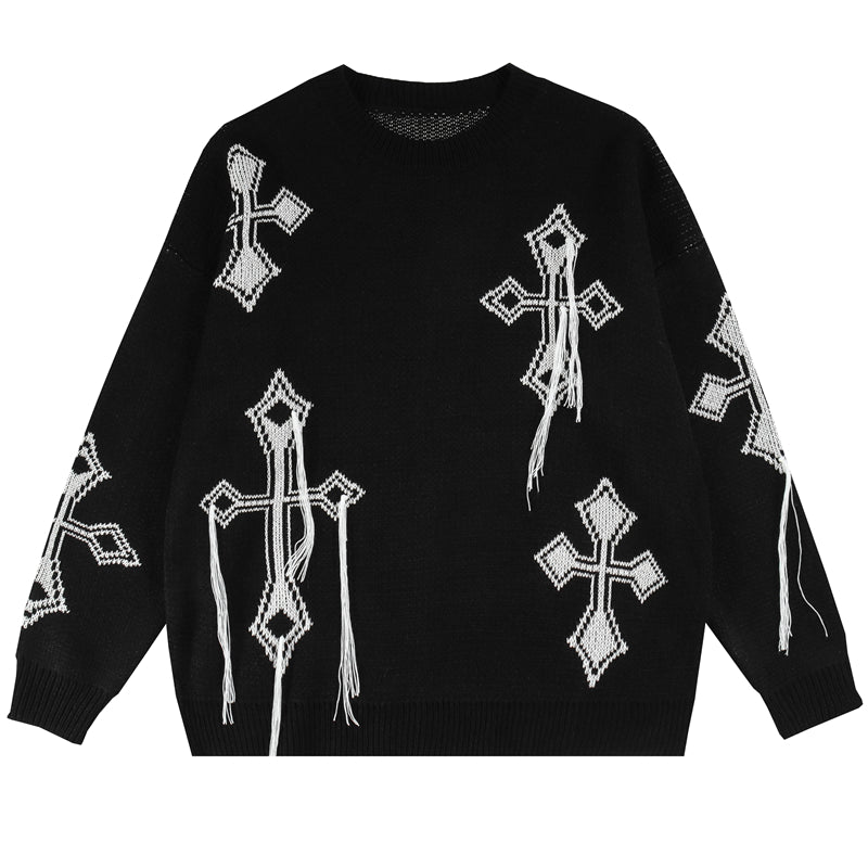 OTUSI Mage Distressed Crosses Sweater
