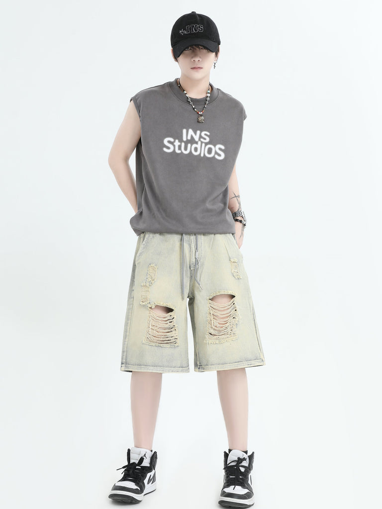 Otusi [INSstudios] shorts retro washed five-point denim pants na710