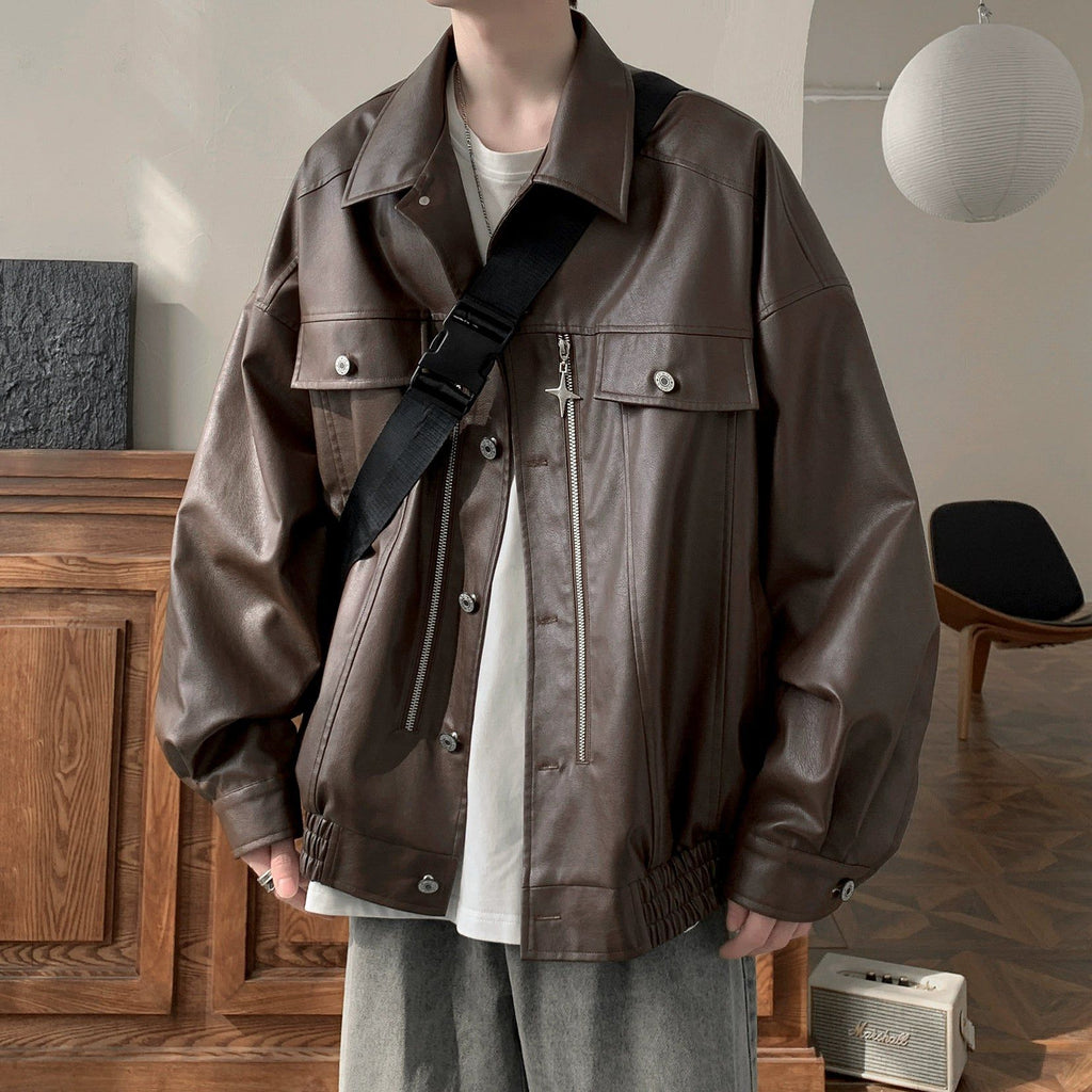 OTUSI 2024 NEW fashionYDS North Star Zipper Leather Jacket