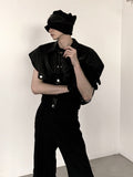 Otusi [AutumnWind] punk splicing black pu leather vest jacket na785