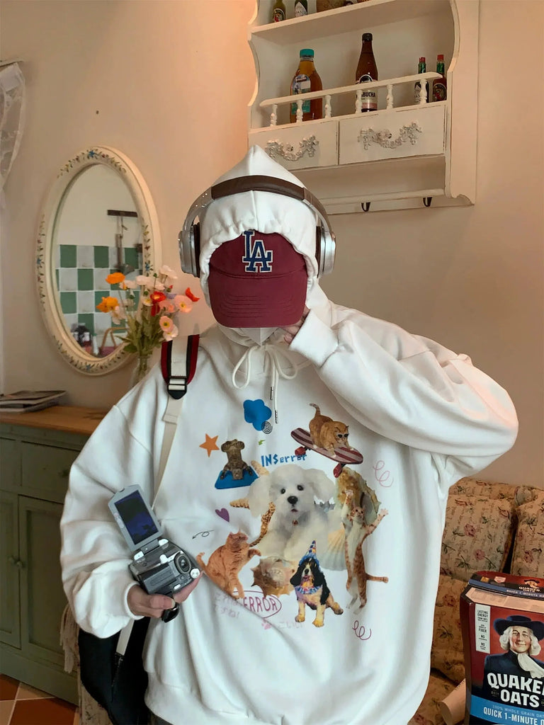 Otusi Retro Cat And Dog Print Sweatshirt