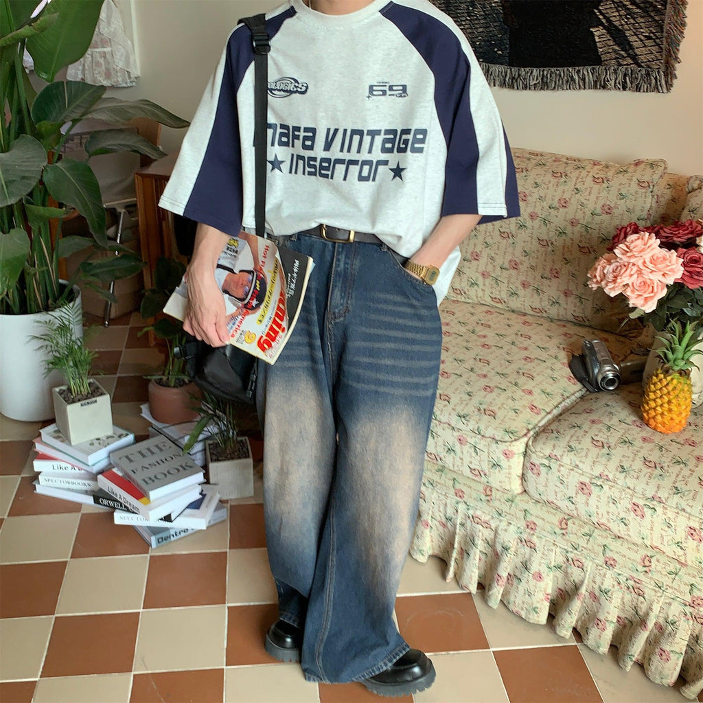 Otusi Retro Color Contrast Stitching Short-sleeved T-shirt