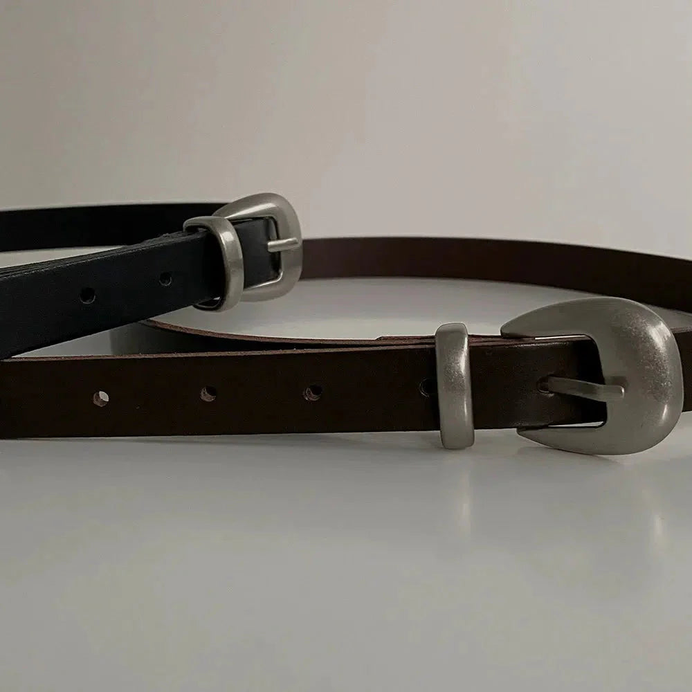 Otusi Retro Matte Leather Metal Buckle Belt