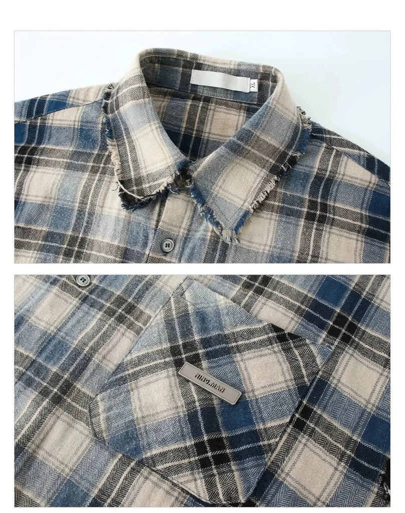 Otusi Retro Plaid Color-blocked Long-sleeved Shirt