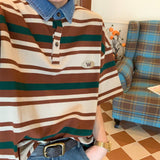 Otusi Retro Striped Denim Polo Shirt