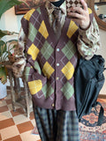 Otusi Rhombus Argyle-knit Vest Cardigan