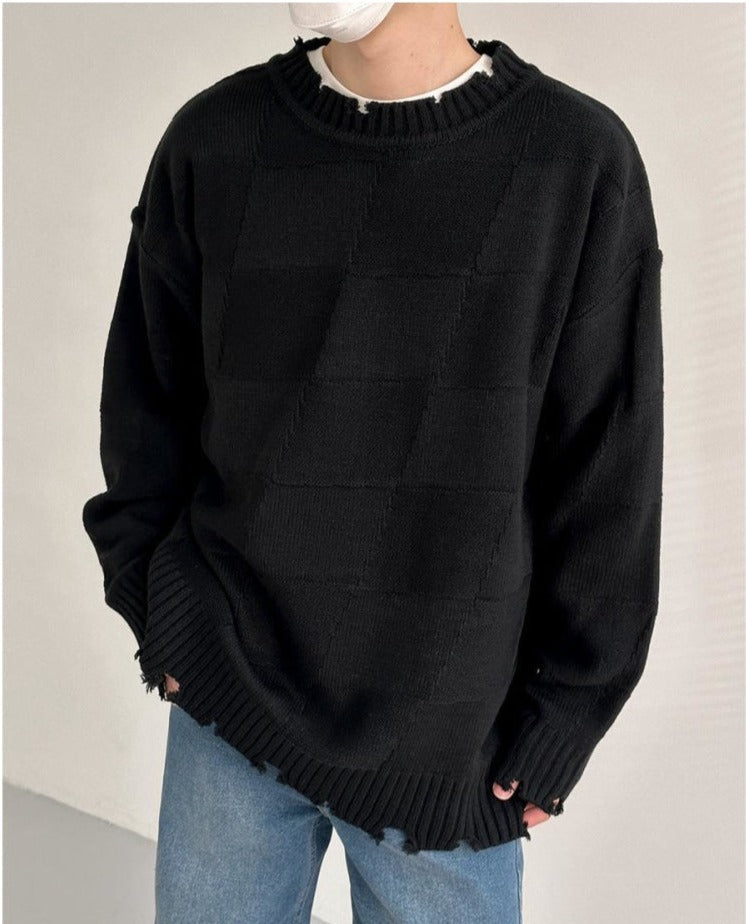 Otusi Ripped Plaid Pullover Sweater