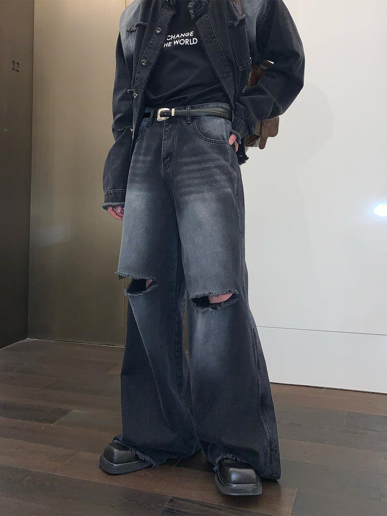 Otusi Ripped Side Slit Wide-leg jeans