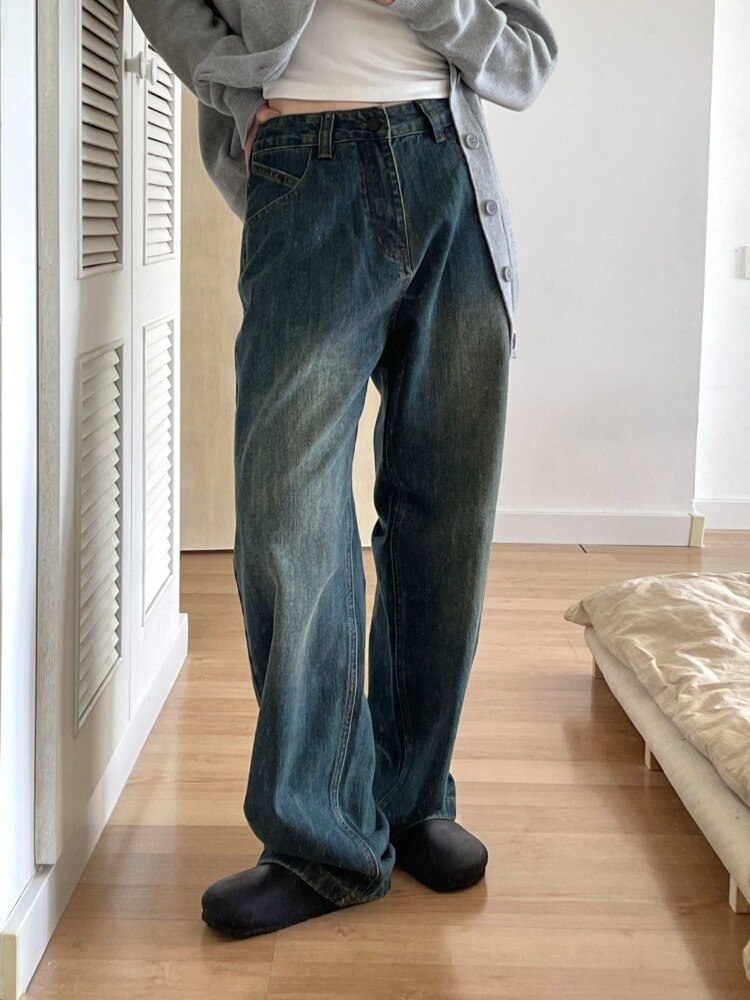 Otusi Vintage Jeans Women Baggy Straight Denim Pants Hippie Streetwear 90s Aesthetic Korean Style Female Grunge Washed Jeans