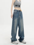 Otusi Streetwear Style Vintage High Waist Blue Straight Jeans Pants Harajuku Women's Wide Leg Baggy Y2K Denim Pants