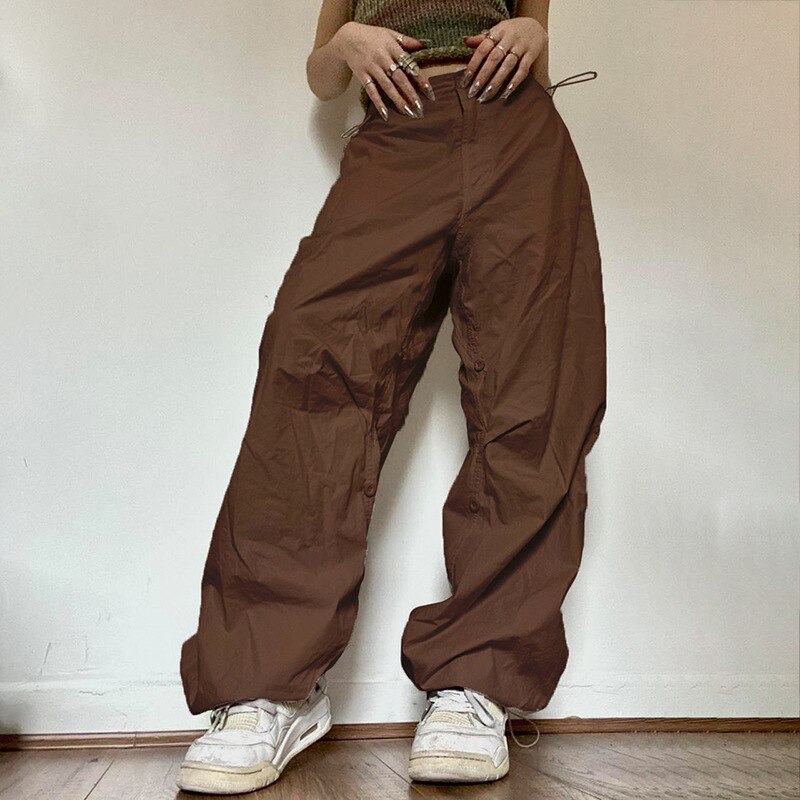 Otusi Women Casual Joggers Tech Pants Oversized Solid Low Waist Drawstring Baggy Trousers Y2K Fashion Wide Leg Cargo Pants Streetwear