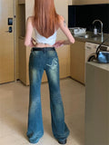 Otusi Y2K Vintage Blue Jeans Women Low Waist Korean Fashion Retro Denim Pants Female Harajuku Grunge 90s Basic Flare Trousers Denim Pants