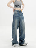 Otusi Streetwear Style Vintage High Waist Blue Straight Jeans Pants Harajuku Women's Wide Leg Baggy Y2K Denim Pants