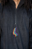 Otusi 1/4 Zip Black Fleece with Rainbow Futuristic Embroidery