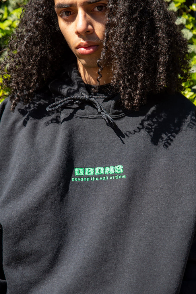 Otusi Hoodie in Black with Green Futuristic Logo Embroidery