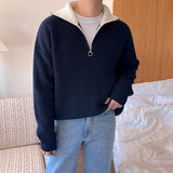 Otusi Semi-High Neck Zipper Sweater