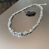 Otusi Silver Stone Clavicle Chain Necklace