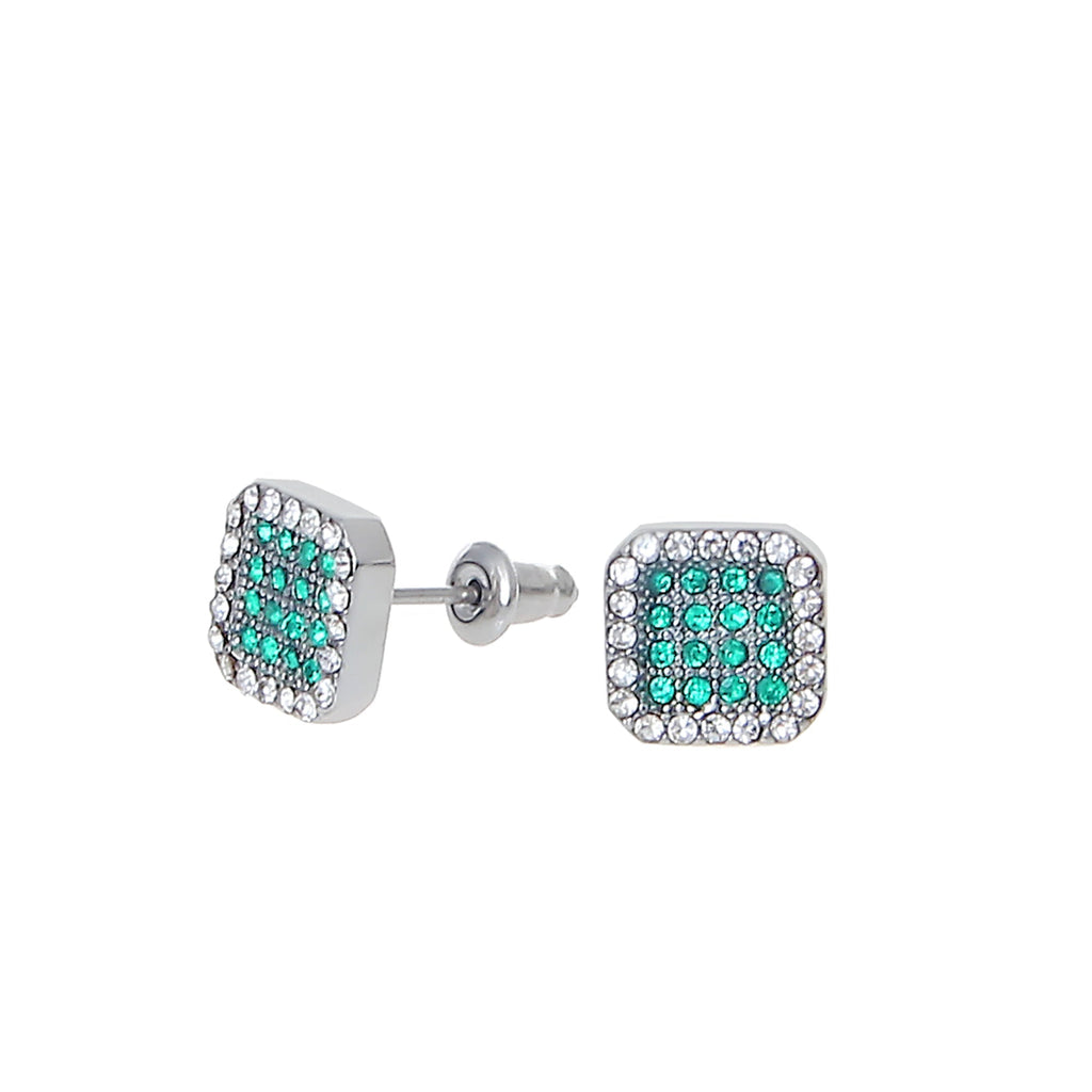 Otusi Square Green Diamond Stud Earrings