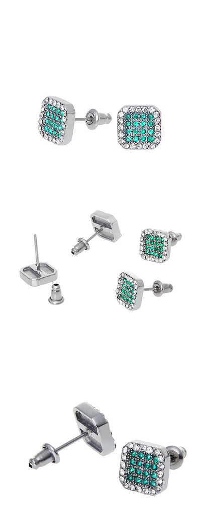 Otusi Square Green Diamond Stud Earrings