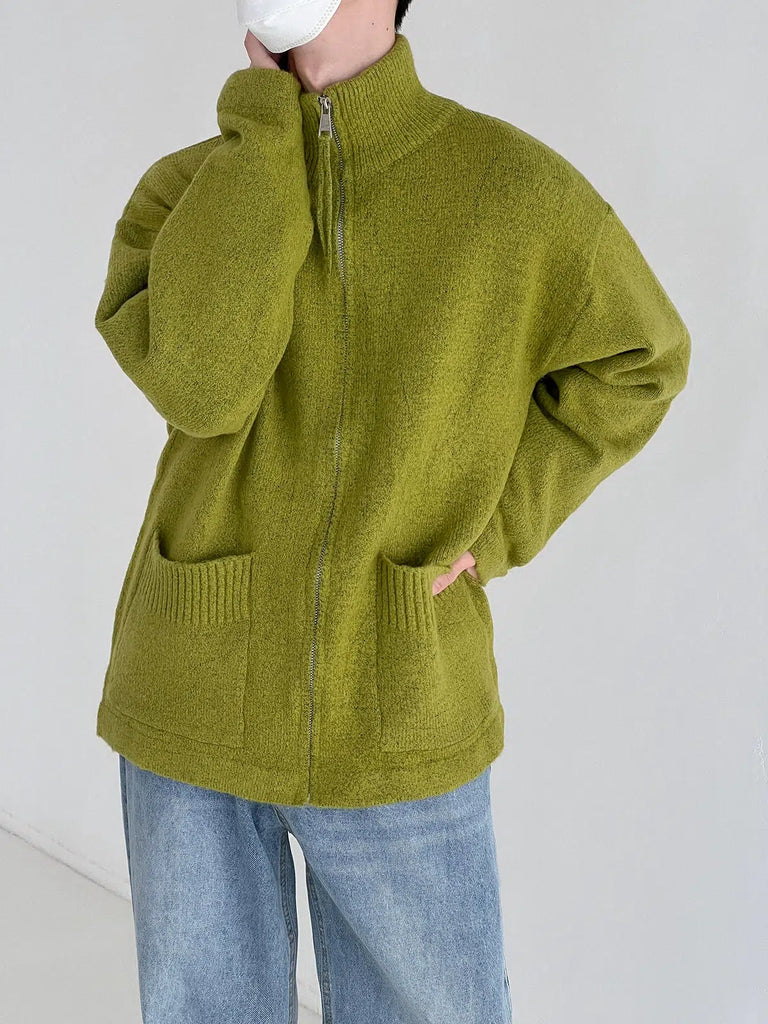 Otusi Stand-up Collar Zipper Cardigan Sweater
