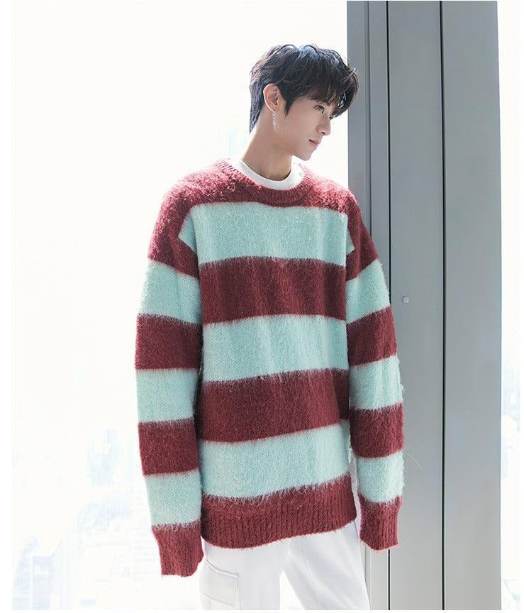 Otusi Striped Knitted Round Neck Sweater