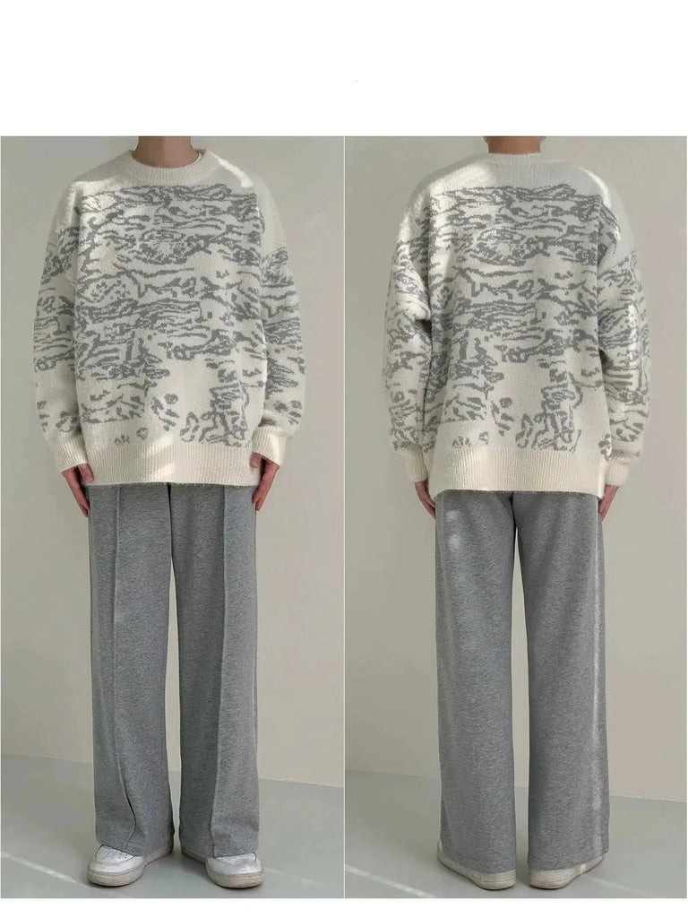 Otusi Textured Printed Pattern Thickened Sweater