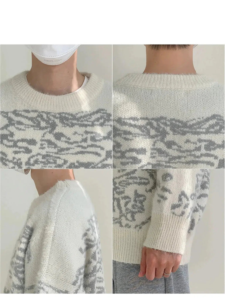 Otusi Textured Printed Pattern Thickened Sweater
