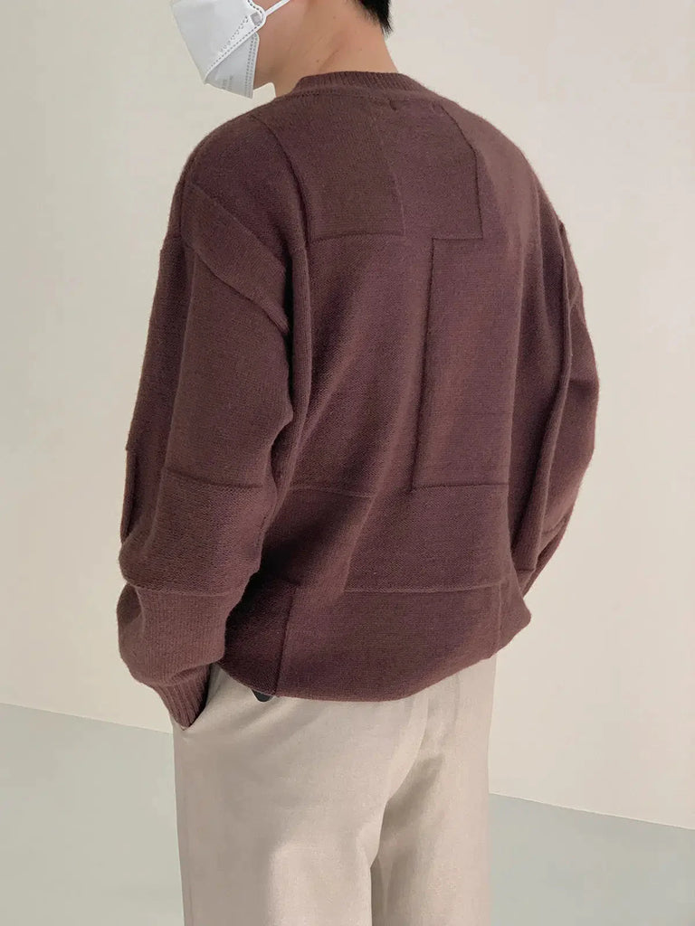 Otusi Three-dimensional Plaid Crew Neck Sweater