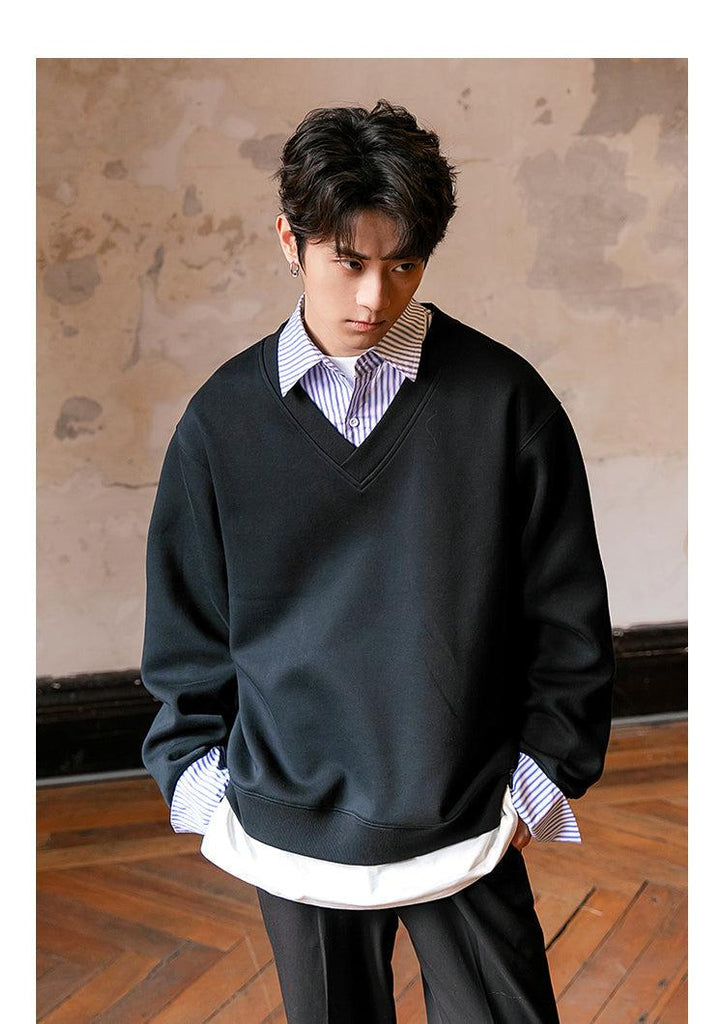 Otusi Two-Piece Striped  V-Neck Sweatshirt