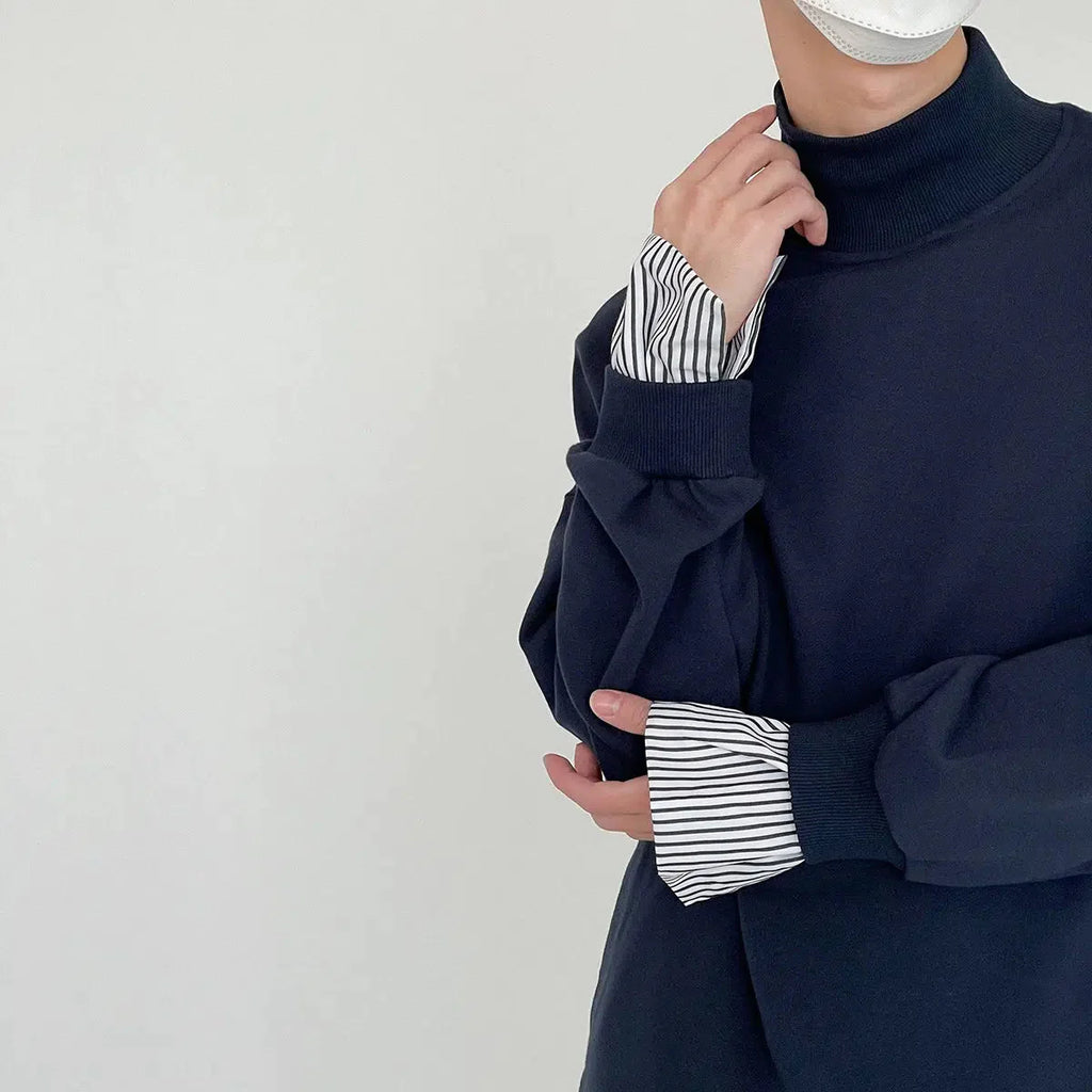 Otusi Two Piece Turtleneck Sweatshirt With Striped Sleeves
