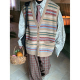 Otusi Vintage V-neck Knitted Cardigan Vest