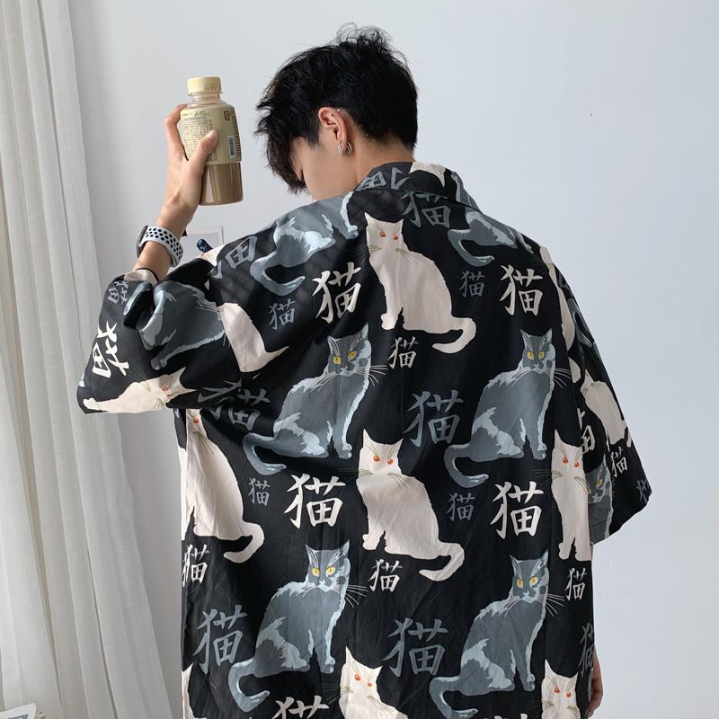 OTUSI 2024 New Fashion Men's Trendy All Over Cat Button Down Shirt