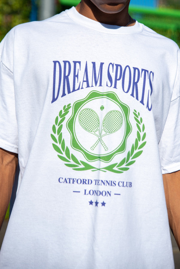 Otusi Short Sleeved T-Shirt in White Dream Sports Tennis Club Emblem Design