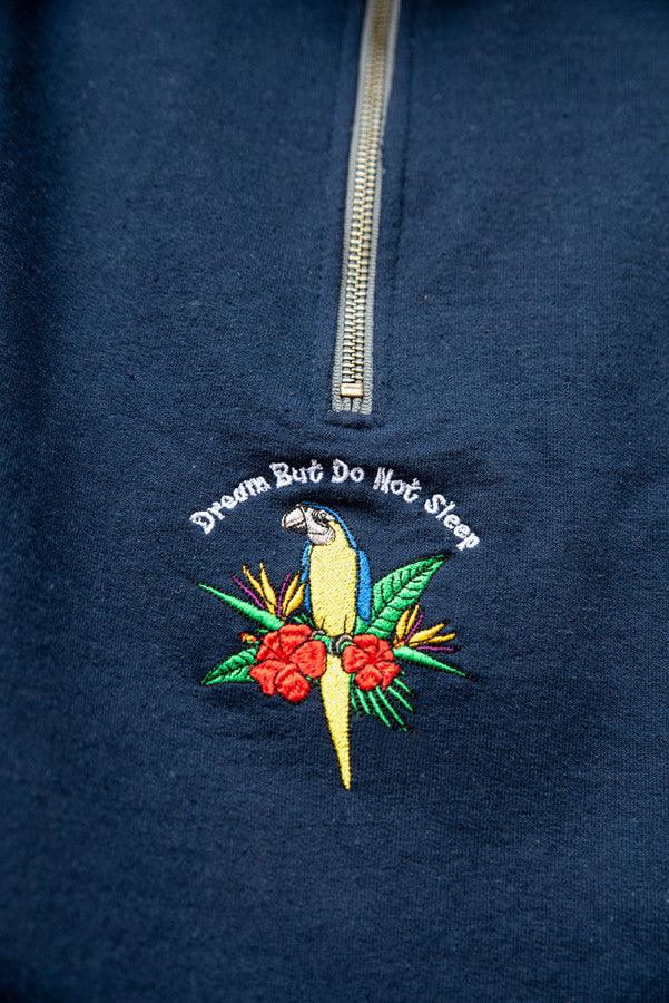 Otusi 1-4 Zip Sweatshirt In Navy With Paradise Island Parrot Embroidery
