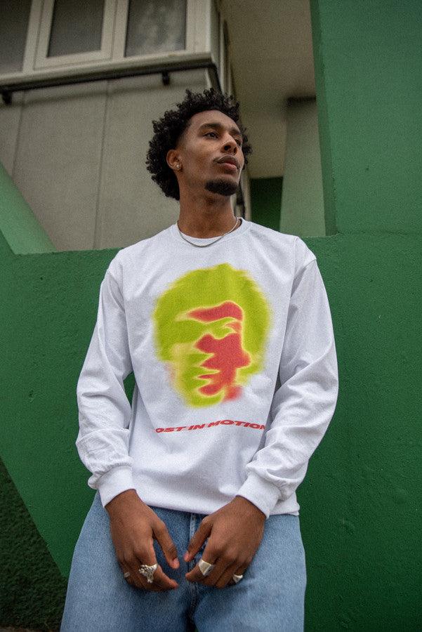 Otusi Long Sleeved T-Shirt in White With Lost In Motion Infrared Print