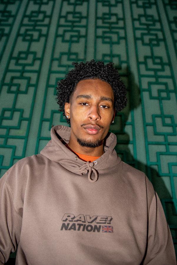 Otusi Heavyweight Hoodie in Mocha with 90s Rave Smiley Print